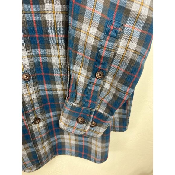Duluth Trading Mens Blue Gray Red Plaid Button Down Flannel Size Large Outdoor - Picture 5 of 12